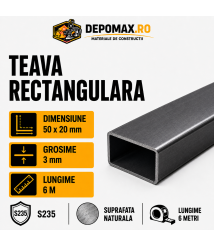 Teava rectangulara 50 x 20 x 3 mm, 6 metri